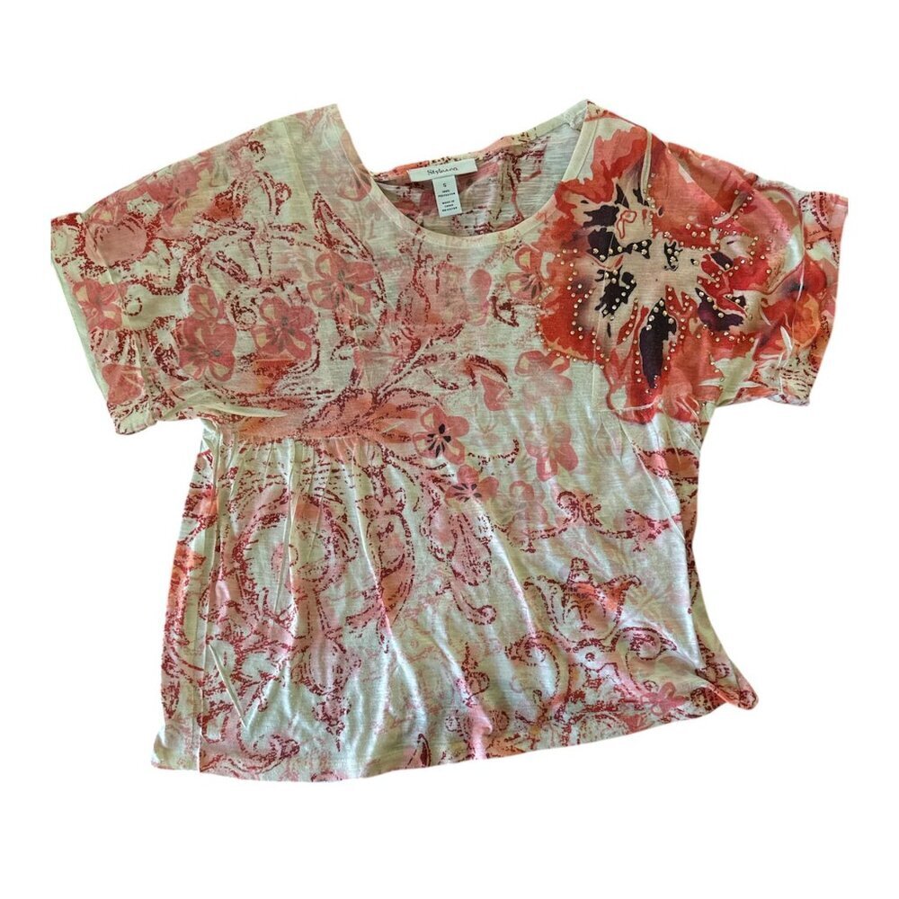 🔥 4 for $20 DEAL 🔥Style & Co Floral Embellished Blouse 🌺 Size S